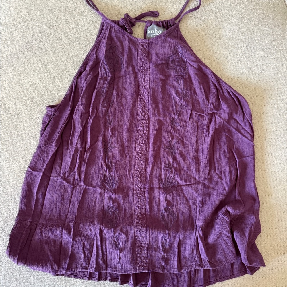 Soho Purple Sleeveless Tie Front Tank Top